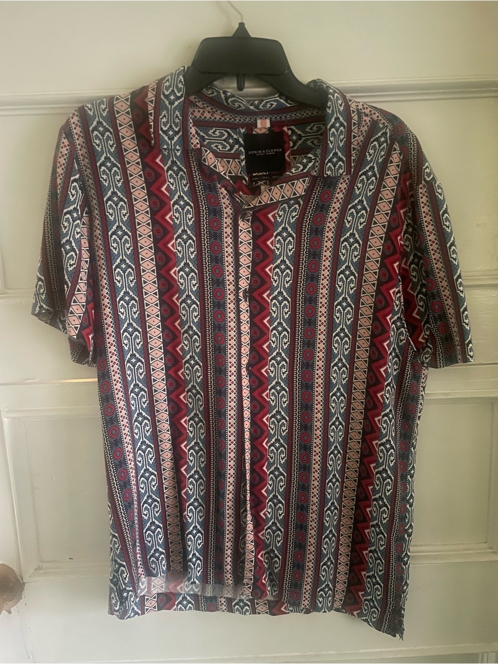 Men's Boho Patterned Short-Sleeve Button-Up